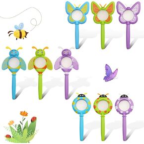 9 Pcs Toddler Magnifying Glass, Fun Flower Magnifying Glass, Insect Magnifying Glass, Butterfly Bee, Ladybug Handheld Magnifying Glass, Gifts for Children to Explore