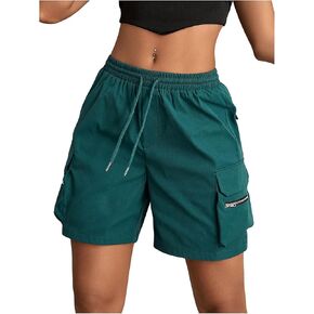 SOLY HUX Women's Summer Casual Shorts Drawstring Elastic Waist Cargo Shorts with Zipper Pockets