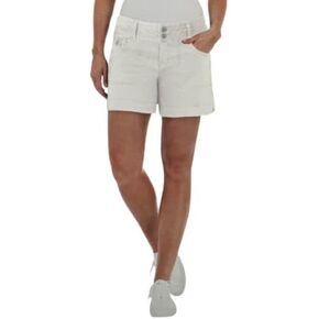 Womens Mid Rise Soft Stretch Flat Front Shorts,White,16