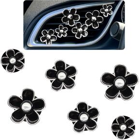 6pcs Black Daisy Flower Car Air Freshener Vent Clips,3 Sizes Sparkle Black Silver Flowers Car Vent Clips,Women Girly Car Air Freshener,Cute Flowers Car Accessories,Refillable Car Diffuser