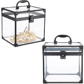 Noverlife Portable Cosmetics & Toiletry Organizer Box, Clear Train Case with Latches & Handle Travel Makeup Tools Storage Organizer, Professional Makeup Tools Box Bathroom Accessories Case for Girls