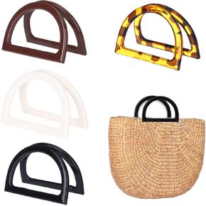8PCS Purse Handles Replacement, 4 Color D Shape Bag Handle Purse Making Supplies Handmade Beach Bag, Leopard Purse Handles for Crochet Bags Straw Bag. Decorative Bag Accessories for Handbags