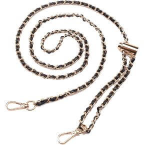 Errienpin Thin Purse Chain Woven Microfiber Leather Adjustable - Replacement Strap for Shoulder Crossbody Bag, 55 inchs Long(Gold)