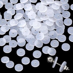 50Pcs Silicone Earring Backs Stopper for Piercings Clear Discs Stabilizer Pads for Droopy Ears Heavy Earring Non Pull 7mm Earlobe Support Patches