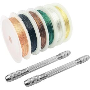 DaKuan 8PCS DIY Jewelry Accessories Twisted Copper Wire Tool (2 Mini DIY Hand Drill Pin Vise) with Jewelry Beading Wire for Jewelry Making Supplies and Craft