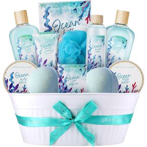 Gifts for Women, Mom, Fathers Day Spa Gift Basket for Men, 12Pcs Bath Set with Ocean Scented Spa Kits Includes Bath Bombs, Body Lotion, Graduation Birthday Anniversary Best Friend Wedding Gift for Her