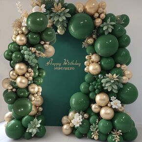 137Pcs Green and Gold Balloons Arch Garland Kit, Dark Emerald Green Hunter Forest Sage Green Metallic Gold Balloon for Birthday Wedding Christmas Jungle Safari Baby Shower Party Decorations