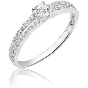 SOLIDSILVER- Sterling Silver Crystal Clear CZ Split Shank Halo Engagement Ring | Sizes 6-9