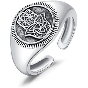 Hamsa Ring 925 Sterling Silver Hand of Fatima Signet Ring Celtic Knot Open Ring Hamsa Jewelry Gifts for Men
