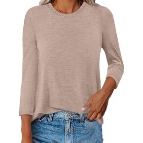 Womens Crew Neck 3/4 Sleeve T Shirts Casual Curved Hem Tunic Tops Basic Loose Fit Tees 2024