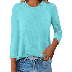 Womens Crew Neck 3/4 Sleeve T Shirts Casual Curved Hem Tunic Tops Basic Loose Fit Tees 2024