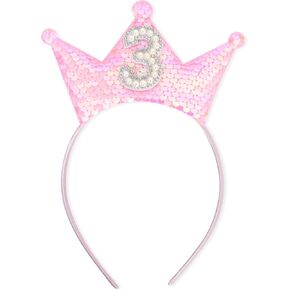One Pc Pink Birthday Crown Headband - Pink Glitter Girls Birthday Party Hair Accessories, Pearl Birthday Crown Headband (3rd birthday pink headband)