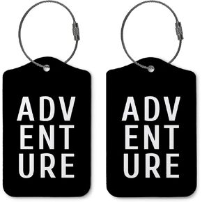 Luggage Tags for Suitcases,Travel Gift,Black 2 Pack Baggage Tag Label with Steel Loop,Handbag School Bag Backpack Traveling Accessories,Adventure Is Out There