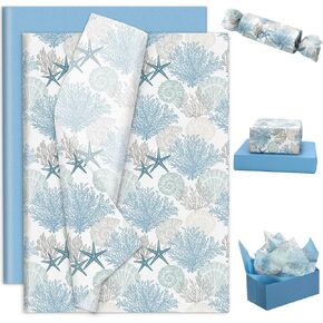 Generic AnyDesign 100 Sheets Coral Seashell Starfish Tissue Paper Blue Ocean Sea Art Tissue Summer Wrapping Paper for Birthday Wedding DIY Crafts Gift Packing, 19.7 x 13.8 Inch