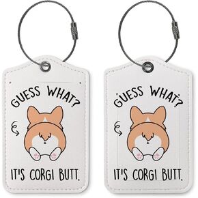 Dog Luggage Tags for Suitcases,Funny Cute Dachshund 2 Pack Travel Suitcase Tags,Guess What Traveling Accessories,Baggage Tag Label with Steel Loop,Dachshund Lovers Gifts