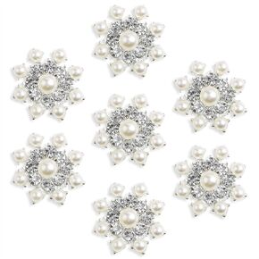 Silver Crystal Snowflake Pearl Rhinestone Applique Embellishments - YIMIL Flat Back Rhinestone Embellishments for Buttons Brooches Crafts Flower Hair Accessories, Pack of 24.