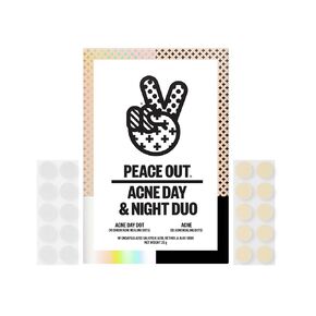 PEACE OUT Skincare Acne Day & Night Duo | 6-hour Fast Acting Sheer Hydrocolloid Pimple Patches and Overnight Acne Dots with Salicylic Acid | Stickers to Cover and Clear Breakouts | (20 dots)