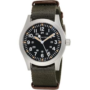 Hamilton Watch Khaki Field Swiss Mechanical Watch 42mm Case, Black Dial, Green Textile NATO Strap (Model: H69529933)