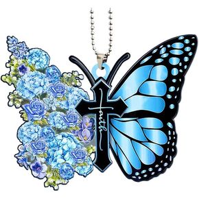 Butterfly Car Rearview Mirror Accessories, Acrylic Hanging Car Rear View Mirror Charm, Lovely Flower Car Ornament Pendant for Home Decoration Keepsake Christmas Valentine's Day Present (Purple)