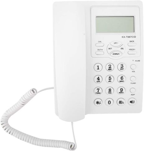 Pomya Corded Telephone, LCD Display Wired Phone Hands Fixed Phone with Speakerphone 3-Group Alarms Desktop Phone for Home Office(White) in Saudi Arabia