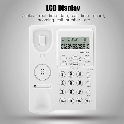 Pomya Corded Telephone, LCD Display Wired Phone Hands Fixed Phone with Speakerphone 3-Group Alarms Desktop Phone for Home Office(White) in Saudi Arabia