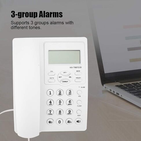 Pomya Corded Telephone, LCD Display Wired Phone Hands Fixed Phone with Speakerphone 3-Group Alarms Desktop Phone for Home Office(White) in Saudi Arabia