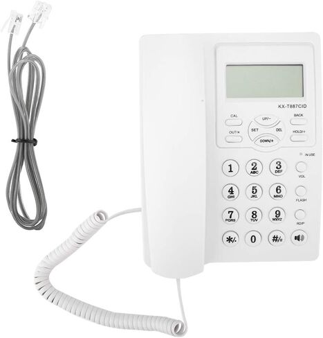 Pomya Corded Telephone, LCD Display Wired Phone Hands Fixed Phone with Speakerphone 3-Group Alarms Desktop Phone for Home Office(White) in Saudi Arabia
