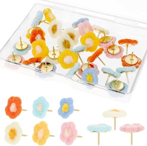 30 Pieces Flower Push Pins, Cute Flower Push Pins and Tacks Colorful Floret Thumb Tacks Bulletin Board Tacks for Photo Wall Feature Whiteboard Cork Board Map Display Office Home (6 Colors) in Saudi Arabia