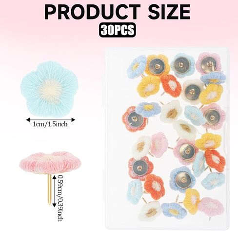 30 Pieces Flower Push Pins, Cute Flower Push Pins and Tacks Colorful Floret Thumb Tacks Bulletin Board Tacks for Photo Wall Feature Whiteboard Cork Board Map Display Office Home (6 Colors) in Saudi Arabia