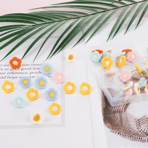 30 Pieces Flower Push Pins, Cute Flower Push Pins and Tacks Colorful Floret Thumb Tacks Bulletin Board Tacks for Photo Wall Feature Whiteboard Cork Board Map Display Office Home (6 Colors) in Saudi Arabia
