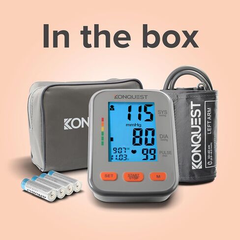 جهاز مراقبة ضغط الدم الأوتوماتيكي من أعلى الذراع من Konquest KBP-2704A - سوار قابل للتعديل - شاشة كبيرة بإضاءة خلفية - كاشف ضربات القلب غير المنتظمة - مقياس التوتر in Kuwait