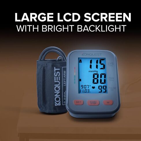 جهاز مراقبة ضغط الدم الأوتوماتيكي من أعلى الذراع من Konquest KBP-2704A - سوار قابل للتعديل - شاشة كبيرة بإضاءة خلفية - كاشف ضربات القلب غير المنتظمة - مقياس التوتر in Kuwait