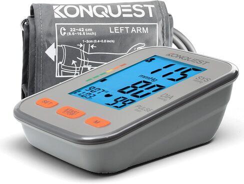 جهاز مراقبة ضغط الدم الأوتوماتيكي من أعلى الذراع من Konquest KBP-2704A - سوار قابل للتعديل - شاشة كبيرة بإضاءة خلفية - كاشف ضربات القلب غير المنتظمة - مقياس التوتر in Kuwait