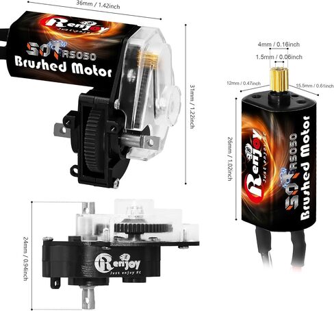 050 50T Brushed Motor with Transparent Acrylic and Metal Transmission Gearbox for Axial SCX24 AXI00002 AXI00001 AXI90081 AXI00006 AXI00005 1/24 RC Crawler Upgrade Parts (Assembled) (Black) in Saudi Arabia