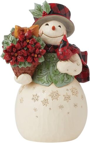 Enesco Jim Shore Heartwood Creek Highland Glen رجل ثلج مع تمثال سلة البونسيتة - راتنج حجري مطلي يدويًا مصنوع يدويًا تمثال رجل ثلج قابل للتجميع، تمثال ديكور منزلي لعيد الميلاد، 7.28 بوصة in Saudi Arabia