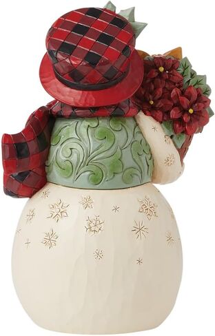 Enesco Jim Shore Heartwood Creek Highland Glen رجل ثلج مع تمثال سلة البونسيتة - راتنج حجري مطلي يدويًا مصنوع يدويًا تمثال رجل ثلج قابل للتجميع، تمثال ديكور منزلي لعيد الميلاد، 7.28 بوصة in Saudi Arabia