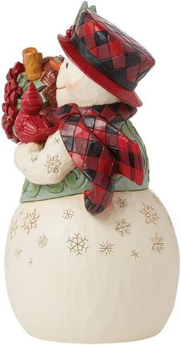 Enesco Jim Shore Heartwood Creek Highland Glen رجل ثلج مع تمثال سلة البونسيتة - راتنج حجري مطلي يدويًا مصنوع يدويًا تمثال رجل ثلج قابل للتجميع، تمثال ديكور منزلي لعيد الميلاد، 7.28 بوصة in Saudi Arabia