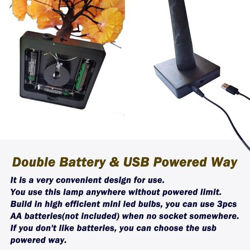 Halloween 24IN LED Lighted Orange Black Spooky Tree Lamp, Battery/USB Operated, Halloween LED Black Tree Lamp with Artificial Marigold Flowers for Indoor Table Bedroom Centerpiece Decor in Saudi Arabia