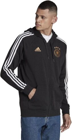هودي Adidas Germany DNA بسحاب كامل للرجال (أسود/أبيض، كبير) in Saudi Arabia