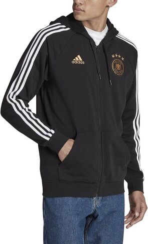 هودي Adidas Germany DNA بسحاب كامل للرجال (أسود/أبيض، كبير) in Saudi Arabia