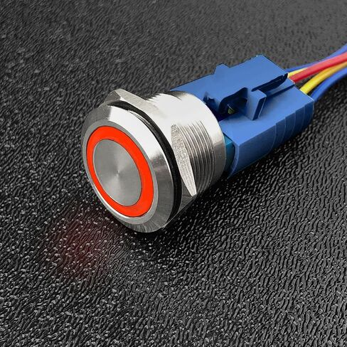 MGI SpeedWare Billet Push Button Switch with Socket, 3A 12vDC Ring LED, 3/4" 19mm (Latching, Red) in Kuwait