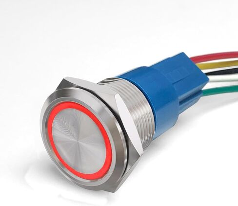MGI SpeedWare Billet Push Button Switch with Socket, 3A 12vDC Ring LED, 3/4" 19mm (Latching, Red) in Kuwait
