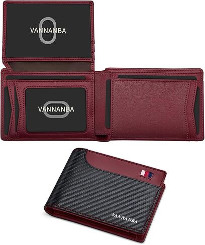 VANNANBA 14 Credit Card Slots Slim Minimalist Fashion RFID Blocking with Gift Box Large Capacity Carbon Black and Orange in Saudi Arabia