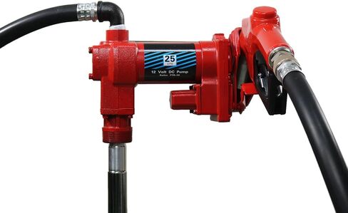 12 Volt Red Fuel Transfer Pump w/Automatic Nozzle | 25 GPM High Flow DC Fuel Pump | for Gasoline, Diesel, Kerosene, Ethanol Blends, Methanol Blends, and Biodiesel | Cast Iron Heavy Duty Transfer Pump in Saudi Arabia