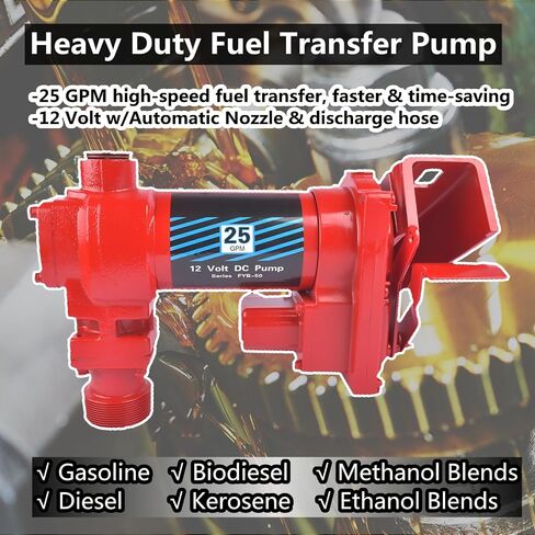 12 Volt Red Fuel Transfer Pump w/Automatic Nozzle | 25 GPM High Flow DC Fuel Pump | for Gasoline, Diesel, Kerosene, Ethanol Blends, Methanol Blends, and Biodiesel | Cast Iron Heavy Duty Transfer Pump in Saudi Arabia