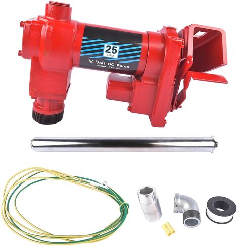 12 Volt Red Fuel Transfer Pump w/Automatic Nozzle | 25 GPM High Flow DC Fuel Pump | for Gasoline, Diesel, Kerosene, Ethanol Blends, Methanol Blends, and Biodiesel | Cast Iron Heavy Duty Transfer Pump in Saudi Arabia