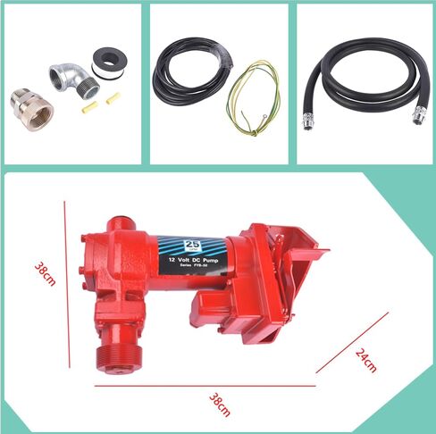 12 Volt Red Fuel Transfer Pump w/Automatic Nozzle | 25 GPM High Flow DC Fuel Pump | for Gasoline, Diesel, Kerosene, Ethanol Blends, Methanol Blends, and Biodiesel | Cast Iron Heavy Duty Transfer Pump in Saudi Arabia