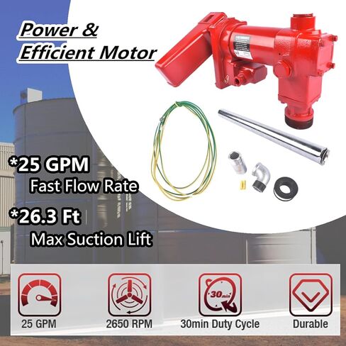12 Volt Red Fuel Transfer Pump w/Automatic Nozzle | 25 GPM High Flow DC Fuel Pump | for Gasoline, Diesel, Kerosene, Ethanol Blends, Methanol Blends, and Biodiesel | Cast Iron Heavy Duty Transfer Pump in Saudi Arabia