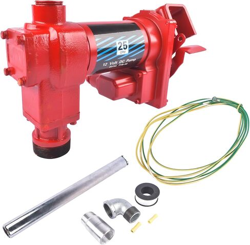 12 Volt Red Fuel Transfer Pump w/Automatic Nozzle | 25 GPM High Flow DC Fuel Pump | for Gasoline, Diesel, Kerosene, Ethanol Blends, Methanol Blends, and Biodiesel | Cast Iron Heavy Duty Transfer Pump in Saudi Arabia