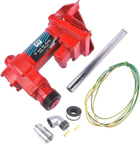 12 Volt Red Fuel Transfer Pump w/Automatic Nozzle | 25 GPM High Flow DC Fuel Pump | for Gasoline, Diesel, Kerosene, Ethanol Blends, Methanol Blends, and Biodiesel | Cast Iron Heavy Duty Transfer Pump in Saudi Arabia